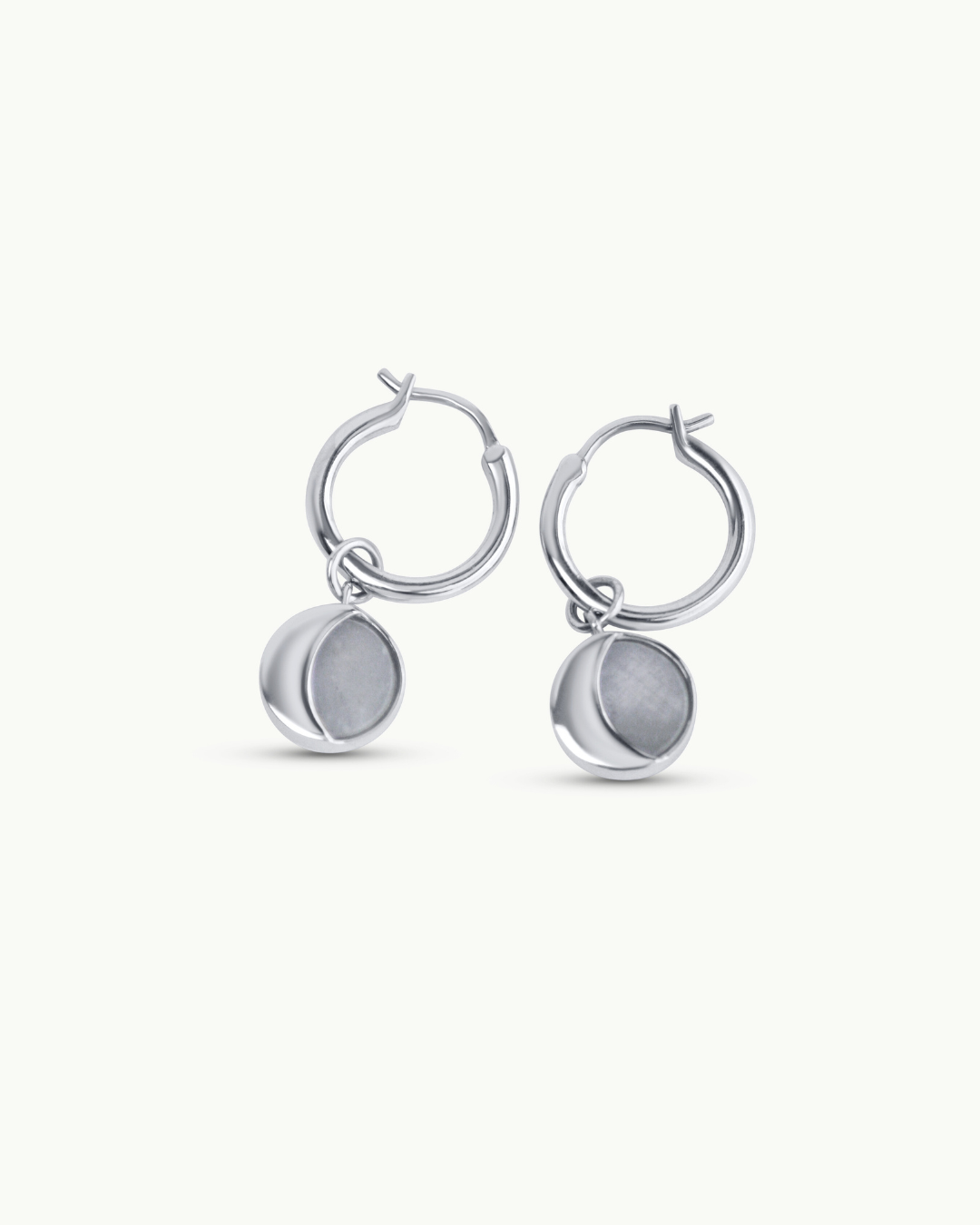 Silver Moon Earrings with Rainbow Moonstone
