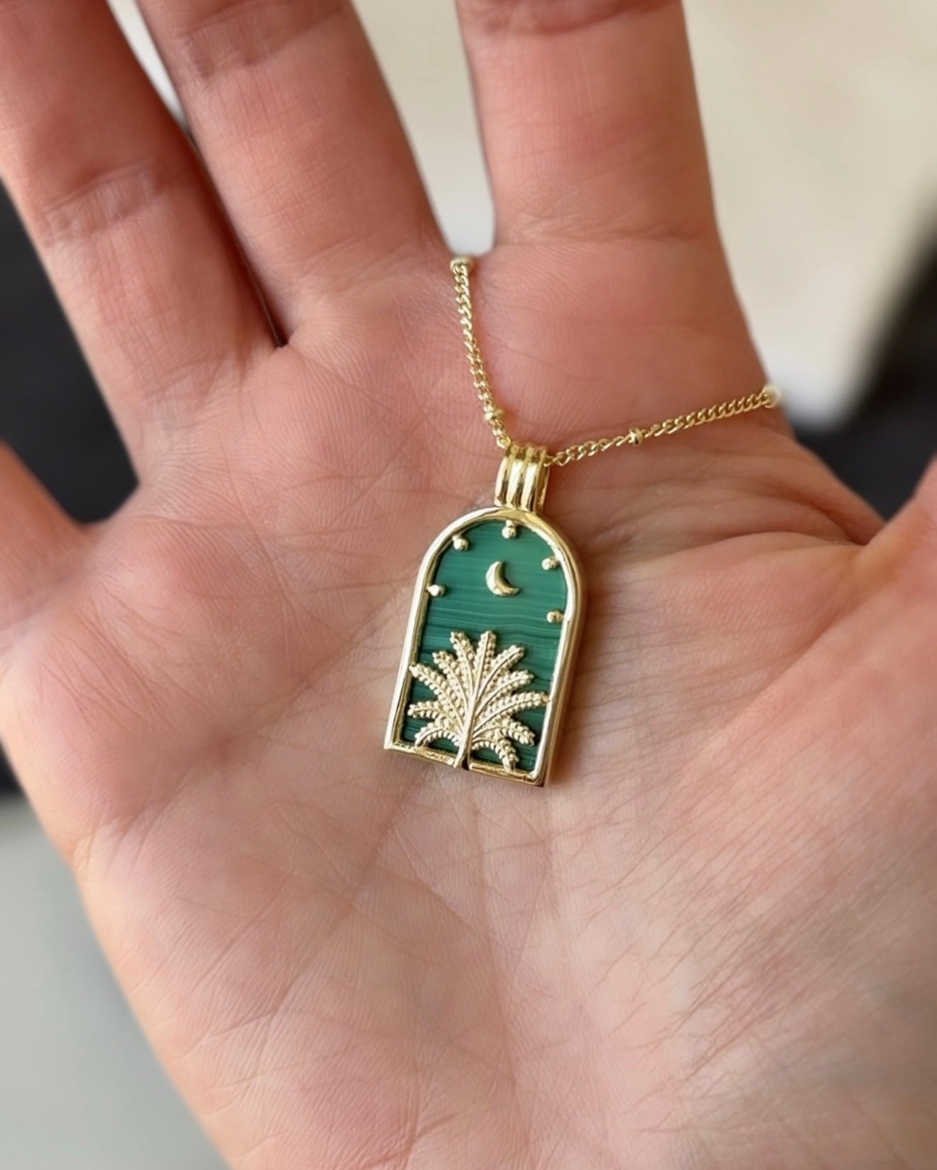 Arch Palm Tree Necklace with Malachite