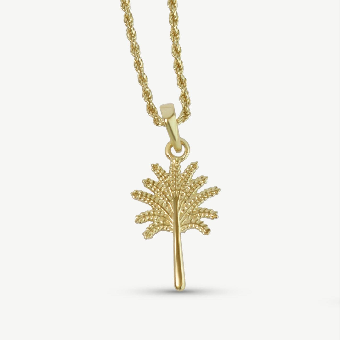 Little Palm Tree on a Rope Chain Necklace - Gold