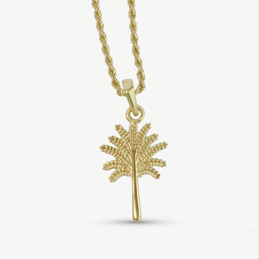 Little Palm Tree on a Rope Chain Necklace - Gold