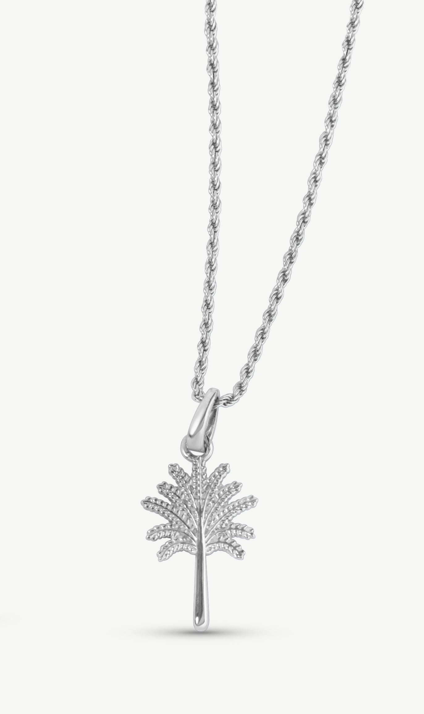 Little Palm Tree on a Rope Chain Necklace - Silver