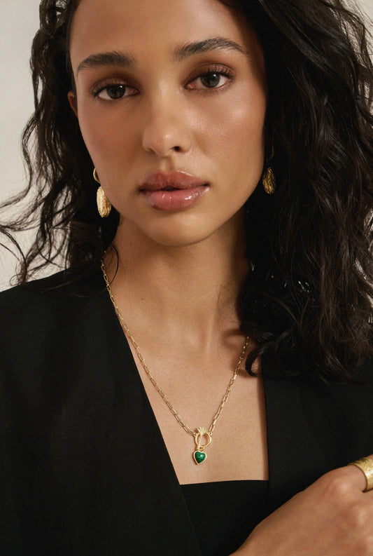 Heart Palm Tree Necklace with Malachite