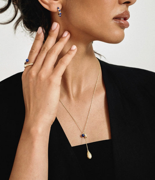 Dates Texture Drops Lariat Necklace with Lapis Lazuli
