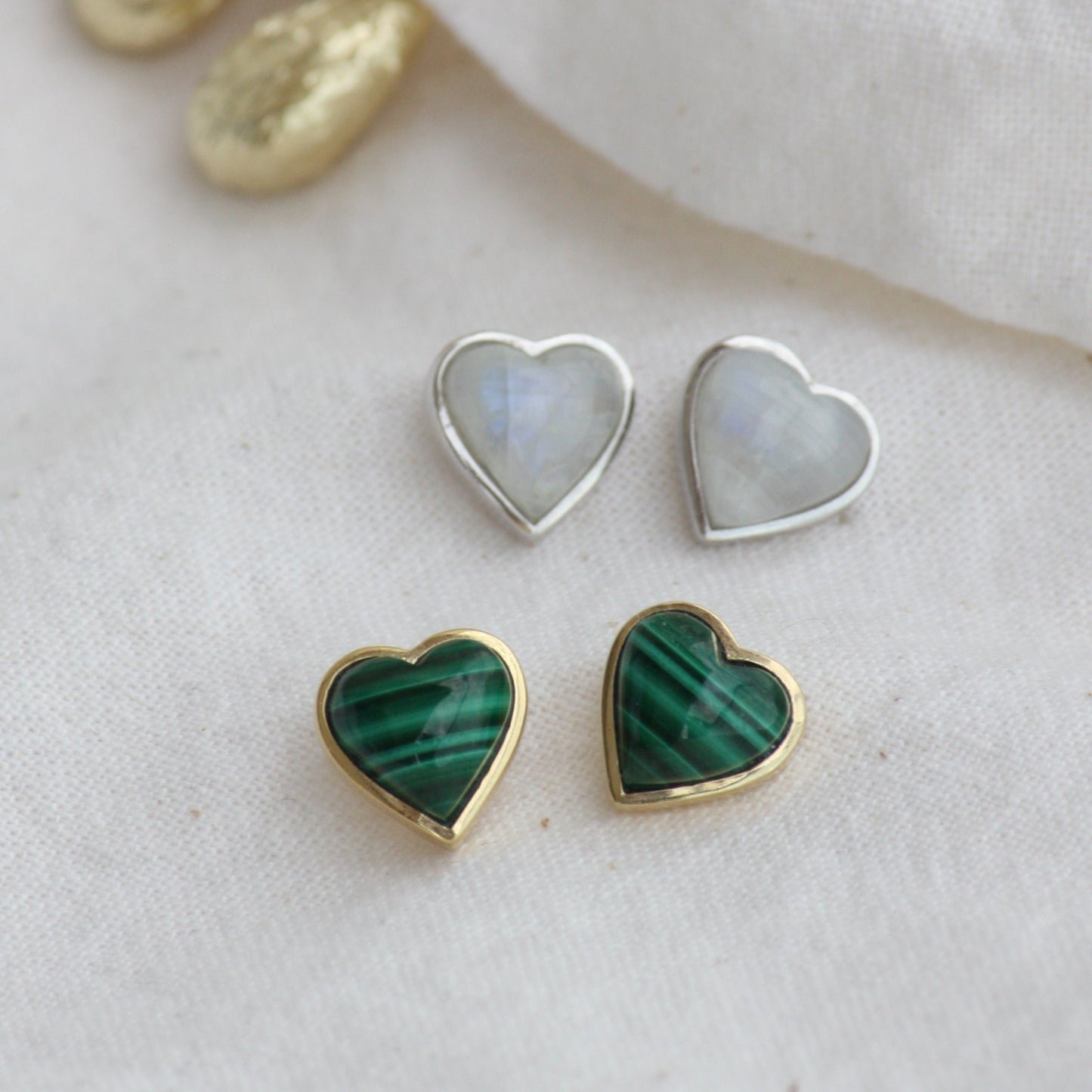 Hearts Stud Earrings with Rainbow Moonstones