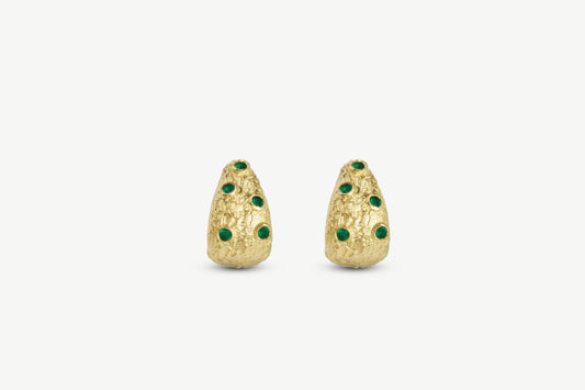 Dates Texture Drop Studs with Green Onyx