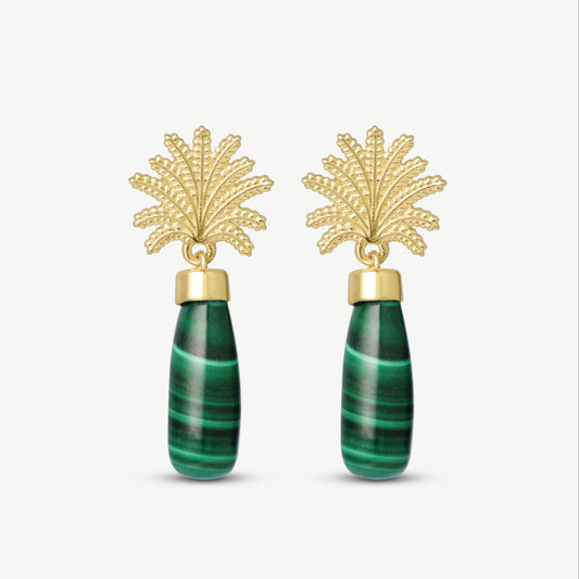 Palm Tree Earrings with Malachite