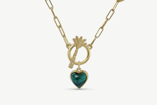 Heart Palm Tree Necklace with Malachite
