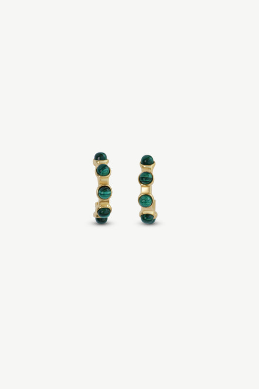 Half Hoop Huggies with Malachite