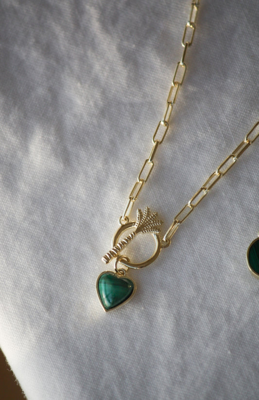 Heart Palm Tree Necklace with Malachite