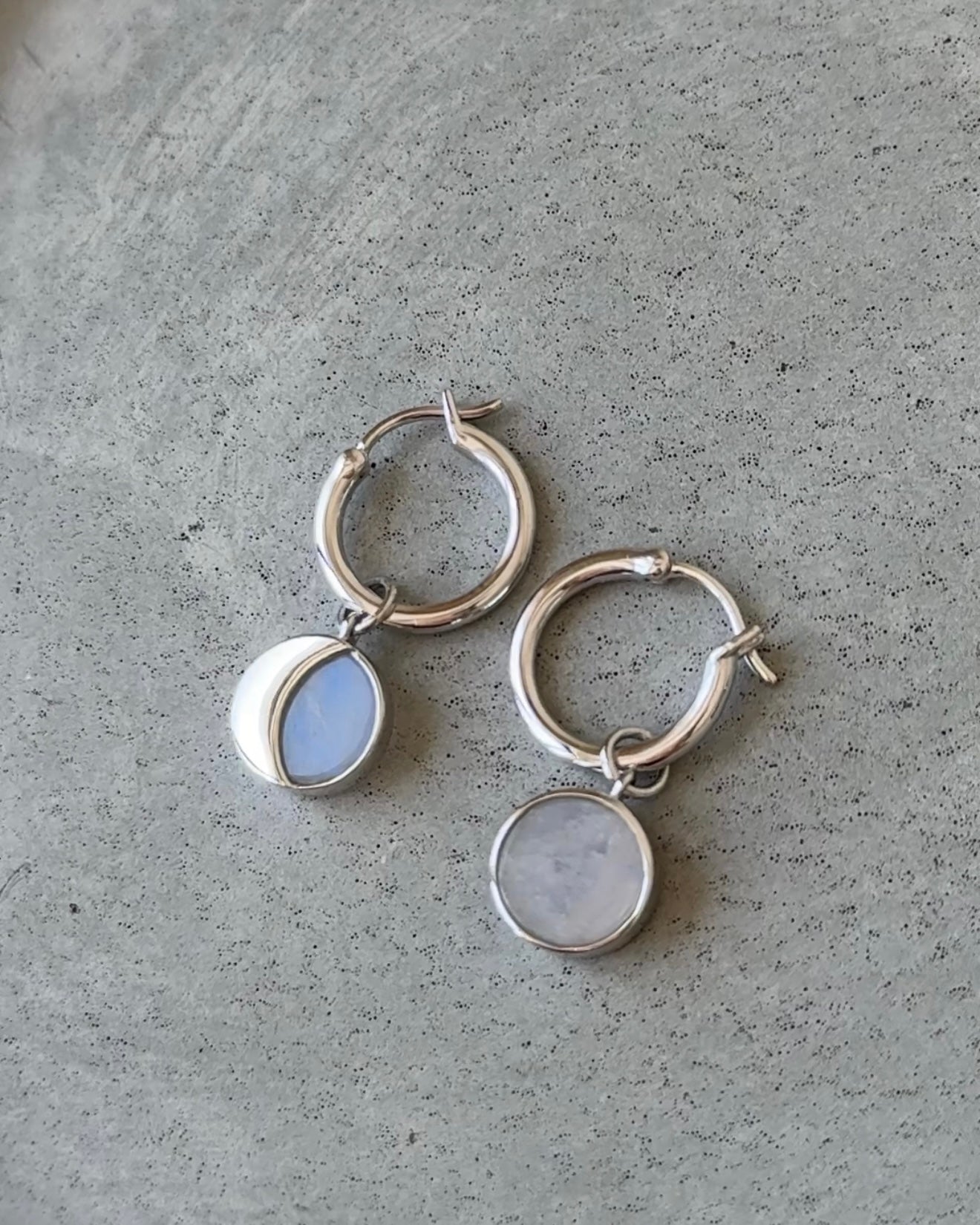 Silver Moon Earrings with Rainbow Moonstone