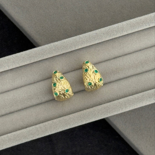 Dates Texture Drop Studs with Green Onyx