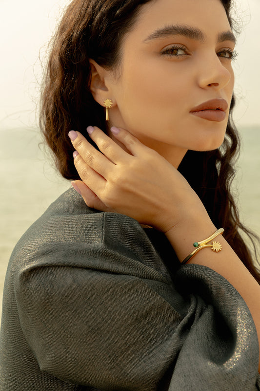 Palm Tree Cuff Bracelet with Malachite