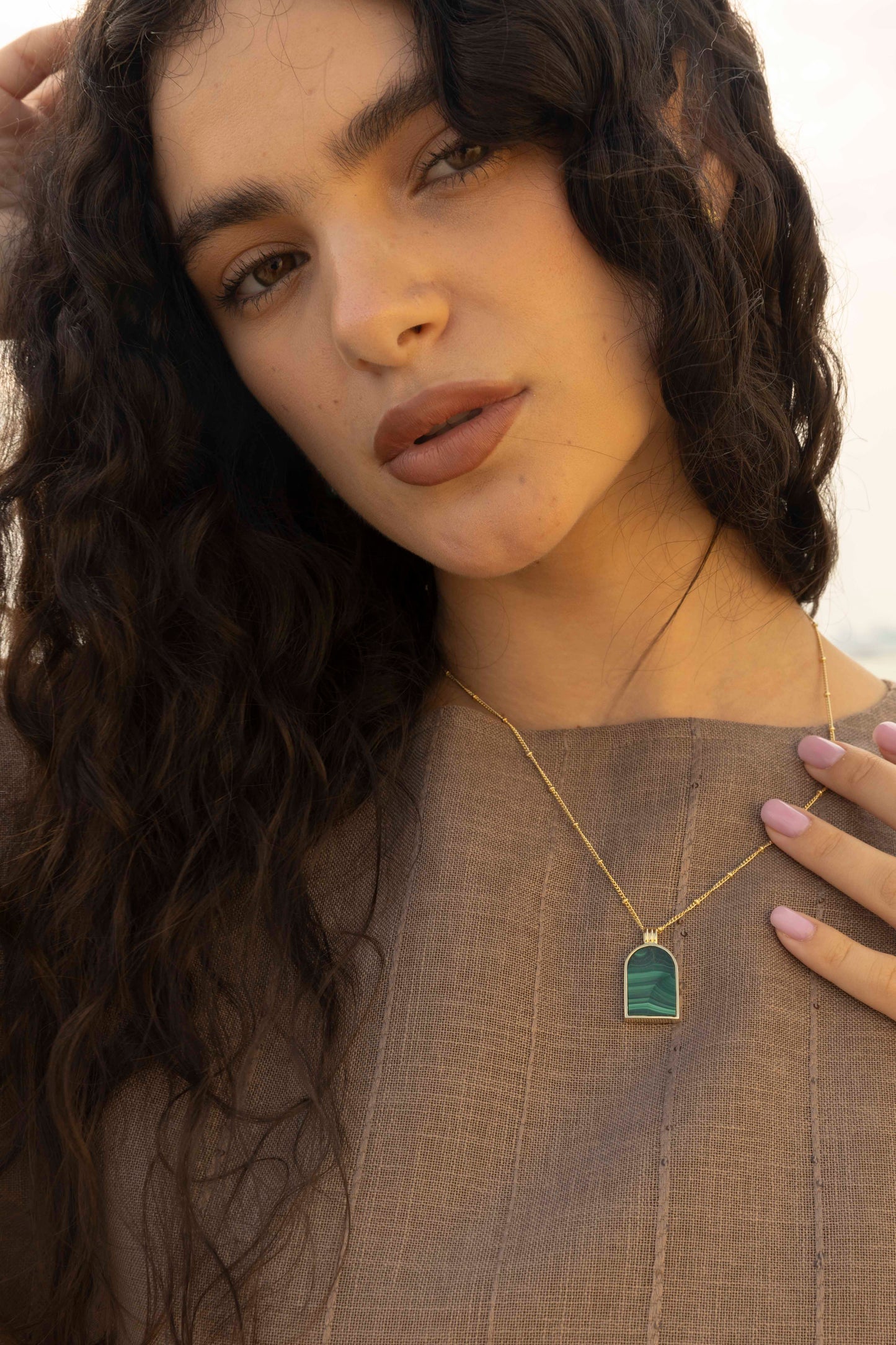 Arch Palm Tree Necklace with Malachite