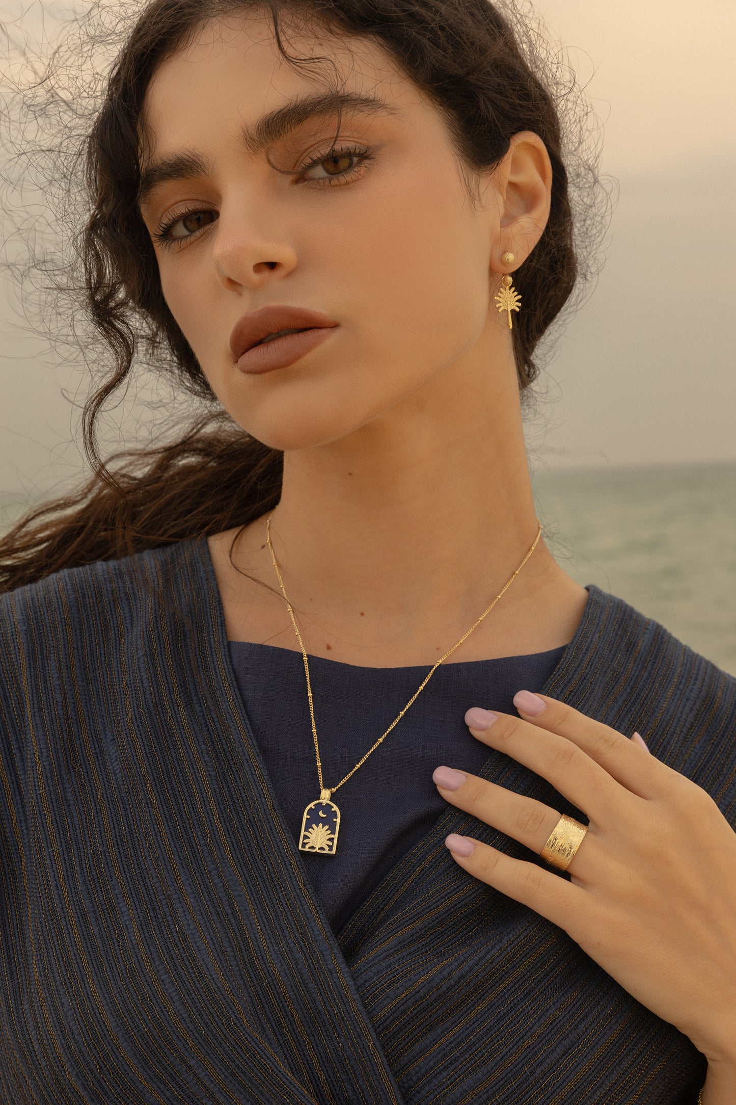 Palm Tree Ear Jacket Earrings