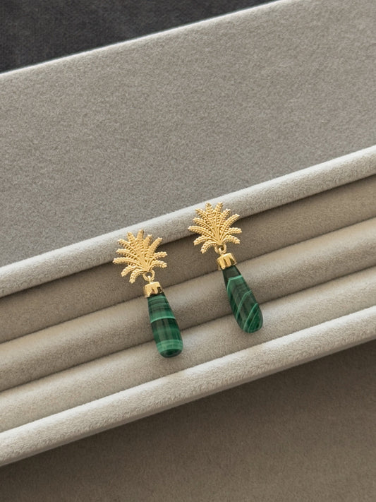 Palm Tree Earrings with Malachite
