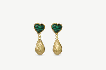 Hearts Stud Earrings with Malachite