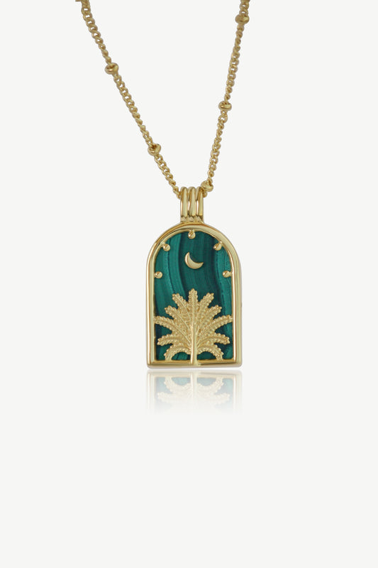 Arch Palm Tree Necklace with Malachite