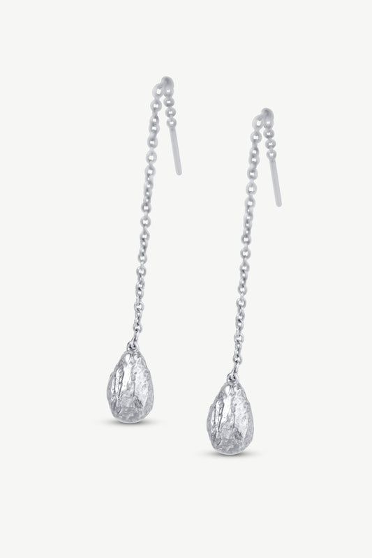 Dates Texture Drop Threader Earrings - Silver