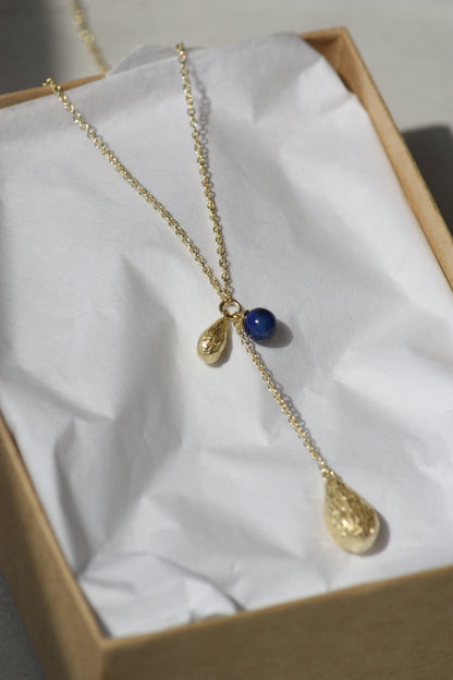 Dates Texture Drops Lariat Necklace with Lapis Lazuli