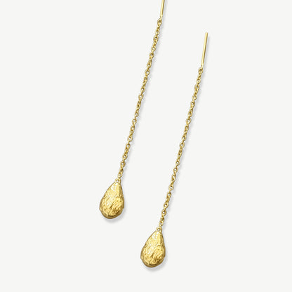 Dates Texture Drop Threader Earrings - Gold