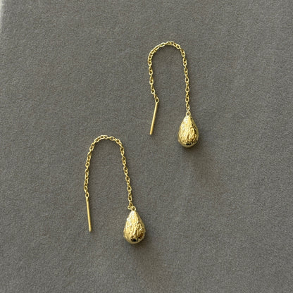 Dates Texture Drop Threader Earrings - Gold