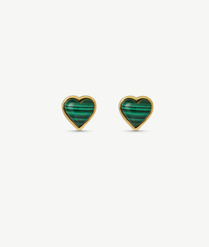Hearts Stud Earrings with Malachite